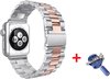 Luxe Metalen Armband Voor Apple Watch Series 1/2/3/4/5/6/SE 38/40 mm Horloge Bandje - iWatch Schakel Polsband Strap RVS - Met Horlogeband Inkorter - Stainless Steel Watch Band - One-Size - Rosegoud/Zilver Kleurig