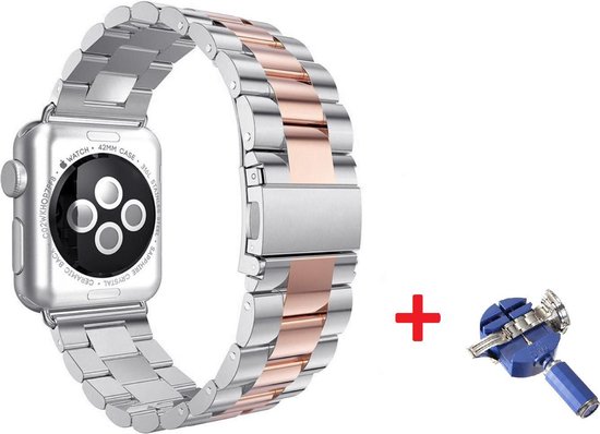 Luxe Metalen Armband Geschikt Voor Apple Watch Series 1/2/3/4/5/6/SE 38/40 mm Horloge Bandje - iWatch Schakel Polsband Strap RVS - Met Horlogeband Inkorter - Stainless Steel Watch Band - One-Size - Rosegoud/Zilver Kleurig Luxe Metalen Armband Geschikt Voor Apple Watch Series 1/2/3/4/5/6/SE 38/40 mm Horloge Bandje - iWatch Schakel Polsband Strap RVS - Met Horlogeband Inkorter - Stainless Steel Watch Band - One-Size - Rosegoud/Zilver Kleurig