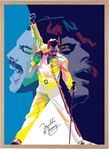 Poster in Houten Lijst Freddie Mercury - Queen - Pop Art Rock Band - Bohemian Rhapsody & Love Of My Life
