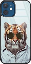 iPhone 12 hoesje glass - Tijger wild | Apple iPhone 12  case | Hardcase backcover zwart