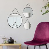 Wandspiegel - Set van 3 - Spiegel Rond Hangend - Zwart