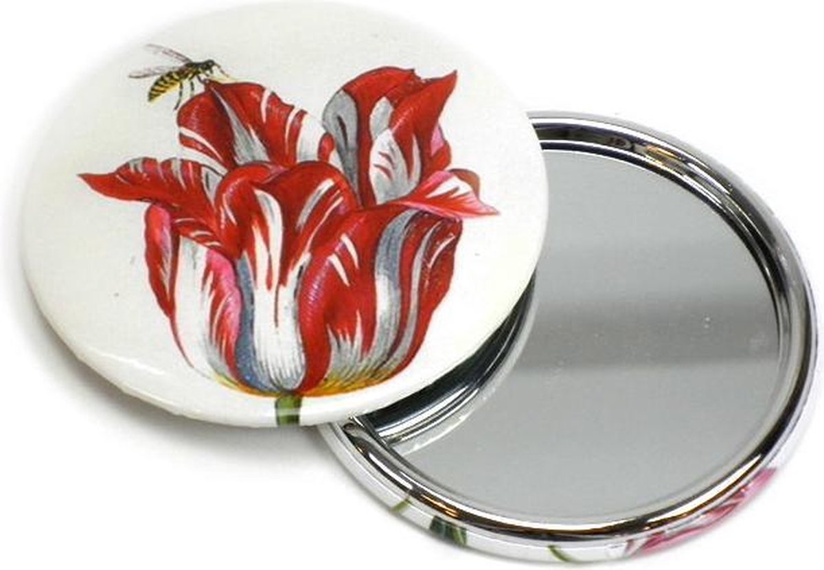Lanzfeld - Zakspiegeltje Ø 80 mm - Make up spiegel - Marrel - Tulpe met Insect
