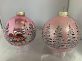 2 roze kerstballen handpainted