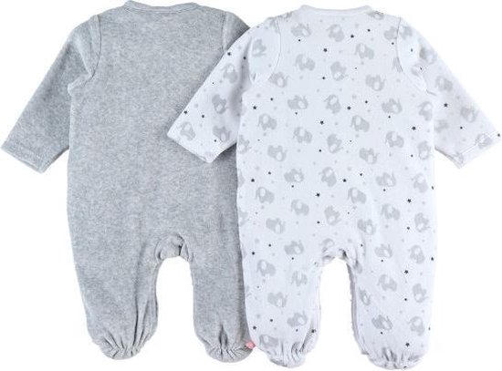 2 pack pyjama set noukie's in wit , grijst olifant 00m , premature 46 |  bol.com