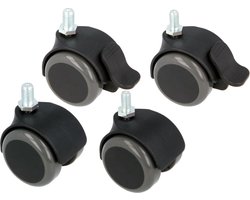 AMIG set van 4 Kunststof Meubelwielen 50mm - 2x Zwenkwiel met rem + 2x Zwenkwiel geen rem – Schroefdraad M8 x 15mm
