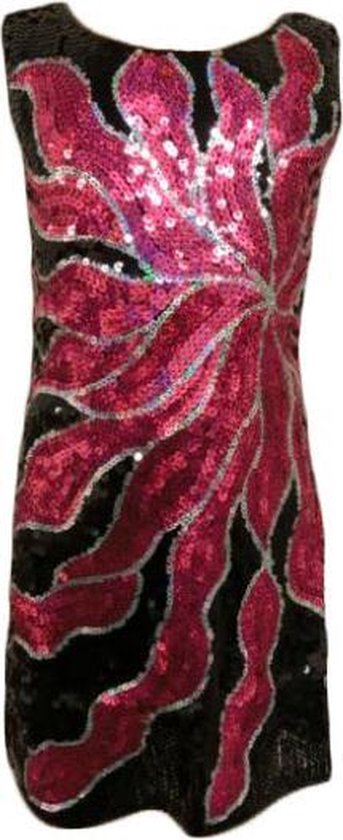 Hoogy Googy feestelijk jurkje met pailletten -zwart/roze zilver- maat 92/98 (valt als 104/110)