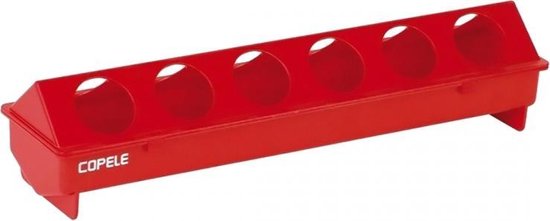 Foto: Duvo kippenvoerbak plastiek ronde gaten rood 51x12x11 5cm