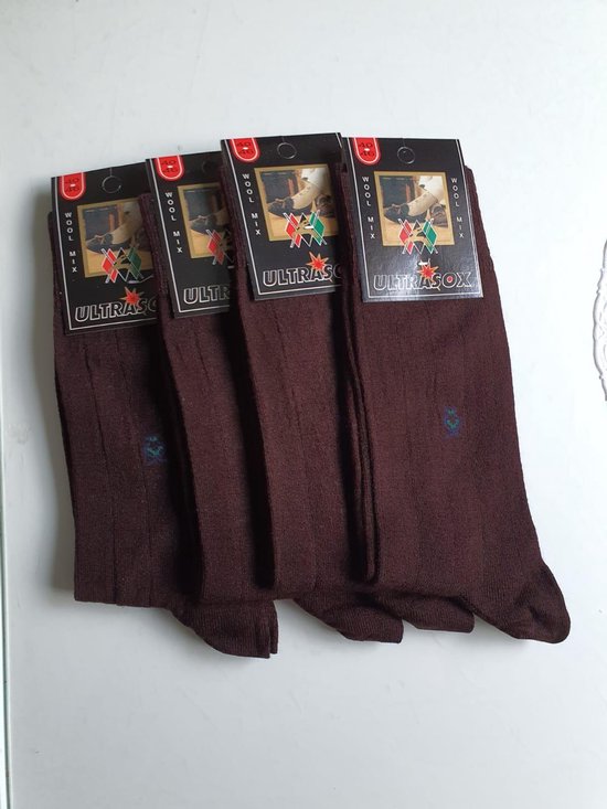 Dunne wollen sokken met logo - 4 paar - donker bruin