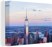 Canvas Schilderij Luchtfoto van New York met het One World Trade Center - 80x60 cm - Wanddecoratie