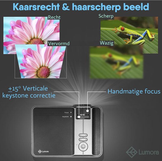 Lumora – Mini Beamer Wifi – Compact – Projector- 3800 Lumen – HD - Inclusief HDMI Kabel – Afstandsbediening – Mini Projector - Beamer – Zwart - Lumora