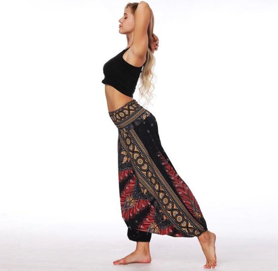 Yoga Trousers Baggy Boho Jumpsuit gym Rood Zwart- Vrouwen - Maat M - Merkloos