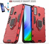 Huawei P Smart 2020 Robuust Kickstand Shockproof Rood Cover Case Hoesje - 1 x Tempered Glass Screenprotector ATBL
