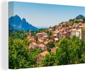 Canvas Schilderij Bergdorp in Corsica in Europa - 90x60 cm - Wanddecoratie
