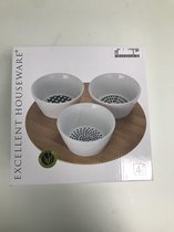 Serveer set houten schaal met 3 bakjes
