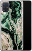 Samsung A51 hoesje siliconen - Green waves | Samsung Galaxy A51 case | groen | TPU backcover transp.