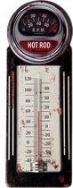Signs-USA - Thermometer - Hot Rod auto - verweerde uitvoering - 10,5 x 1 x 30 cm