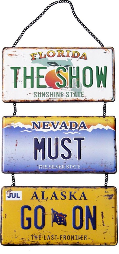 Signs-USA - The Show Must Go On - aan kettingen - Souvenir kentekenplaat nummerbord Amerika - verweerd - 30,5 x 55 cm