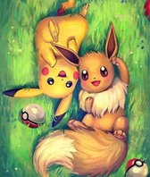 Schilderen op nummer volwassenen, Eevee en Pikachu 40X50