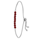 Lucardi Dames Armband met rode kralen - Staal - Armband - Cadeau - 20 cm - Zilverkleurig