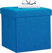 relaxdays zitkist met opslagruimte - opvouwbaar - van linnen - 38 x 38 x 38 cm - poef blauw
