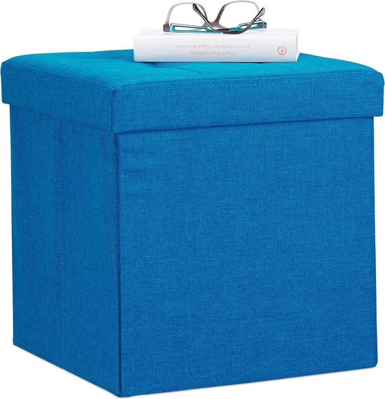 Relaxdays poef met opbergruimte, vintage planken design, opvouwbaar, gepolsterd, hocker HBD: 38x37,5x37,5 cm, gekleurd