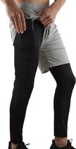 MVLOUS Sportbroek voor Heren - Lang - fitness broek met mobiel zak - 2 in 1 sportbroekje - Grijs - XXL