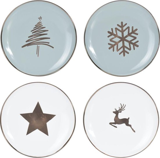Vaisselle de Noël set de 4 assiettes à dîner avec cerf, étoile, cristal de  neige et... | bol.com