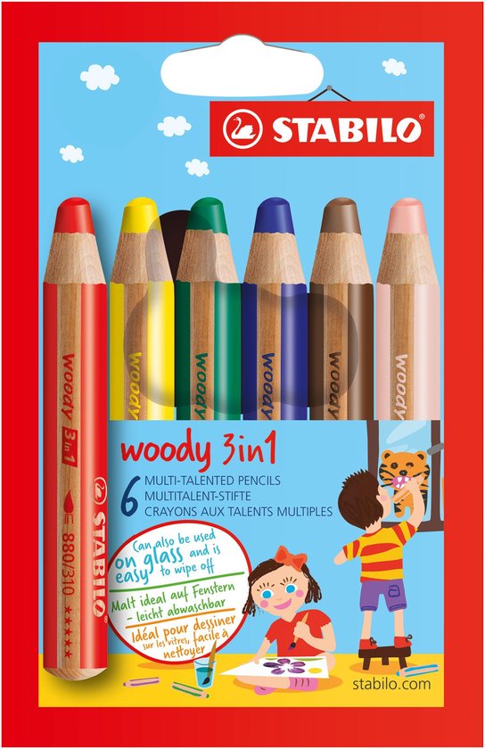 Betekenis zondag Wereldwijd STABILO Woody 3 in 1 - Multitalent Kleurpotlood - Etui Met 6 Kleuren |  bol.com