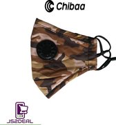 Camouflage Bruin - Chibaa - JS2DEAL - Leger Print - Mondkapje Wasbaar en verstelbaar Mondmasker Met 1 vervangbare PM2.5 Filter - Katoenen Mondmasker met ventiel en filter- ijzeren