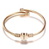 24/7 Jewelry Collection Hart Armband met Letter - Bangle - Initiaal - Rosé Goudkleurig - Letter T