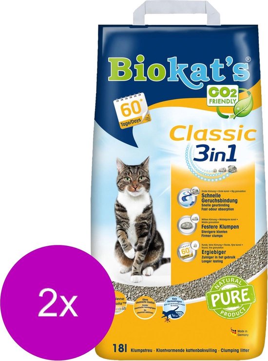 Biokat's Classic 3 In 1 - Kattenbakvulling - 2 x 18 l | bol.com