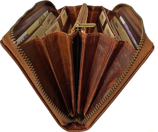 Lundholm portemonnee dames met rits leer bruin - luxe portefeuille dames -... |