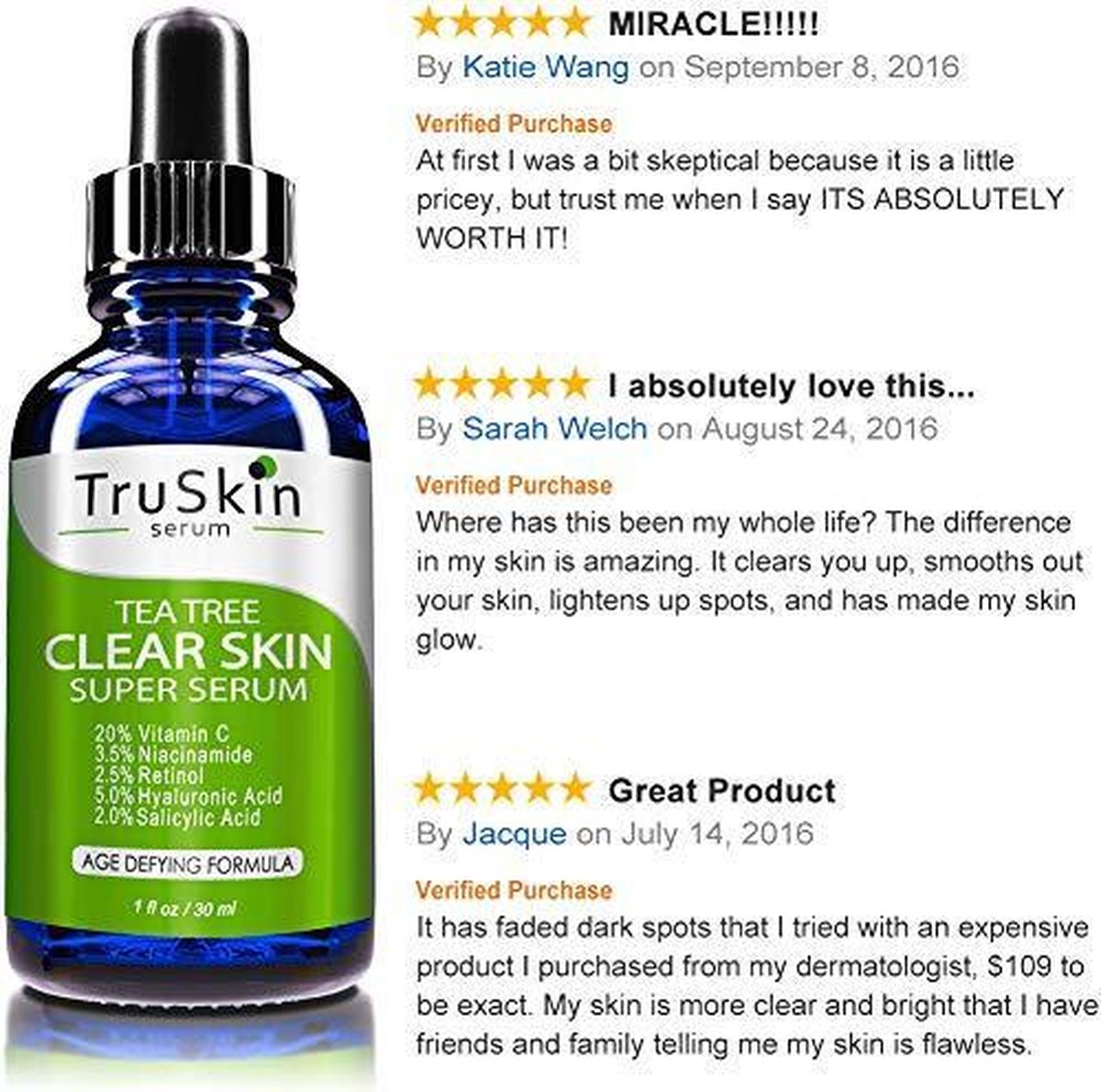 TruSkin Tea Tree Clear Skin Serum with Vitamin C, Salicylic Acid & Retinol,  30 ml | bol.com