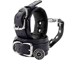 Banoch | enkelboeien van pu leer | zwart / zilver| bondage