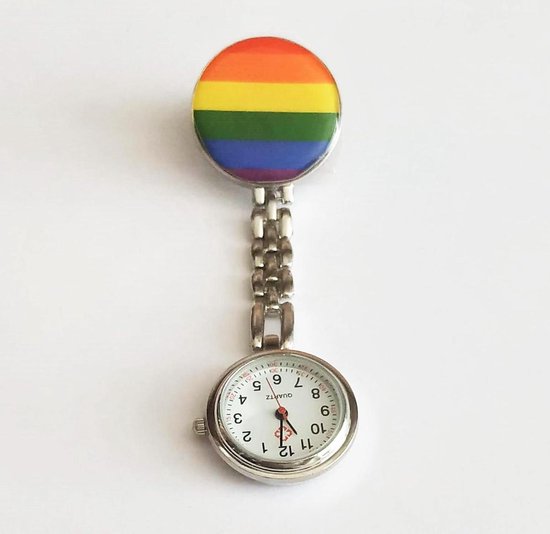 Regenboog Horloge Zorg - Verpleegstershorloge - Dames - Heren - Clip - Klokje Ø 2.5 cm