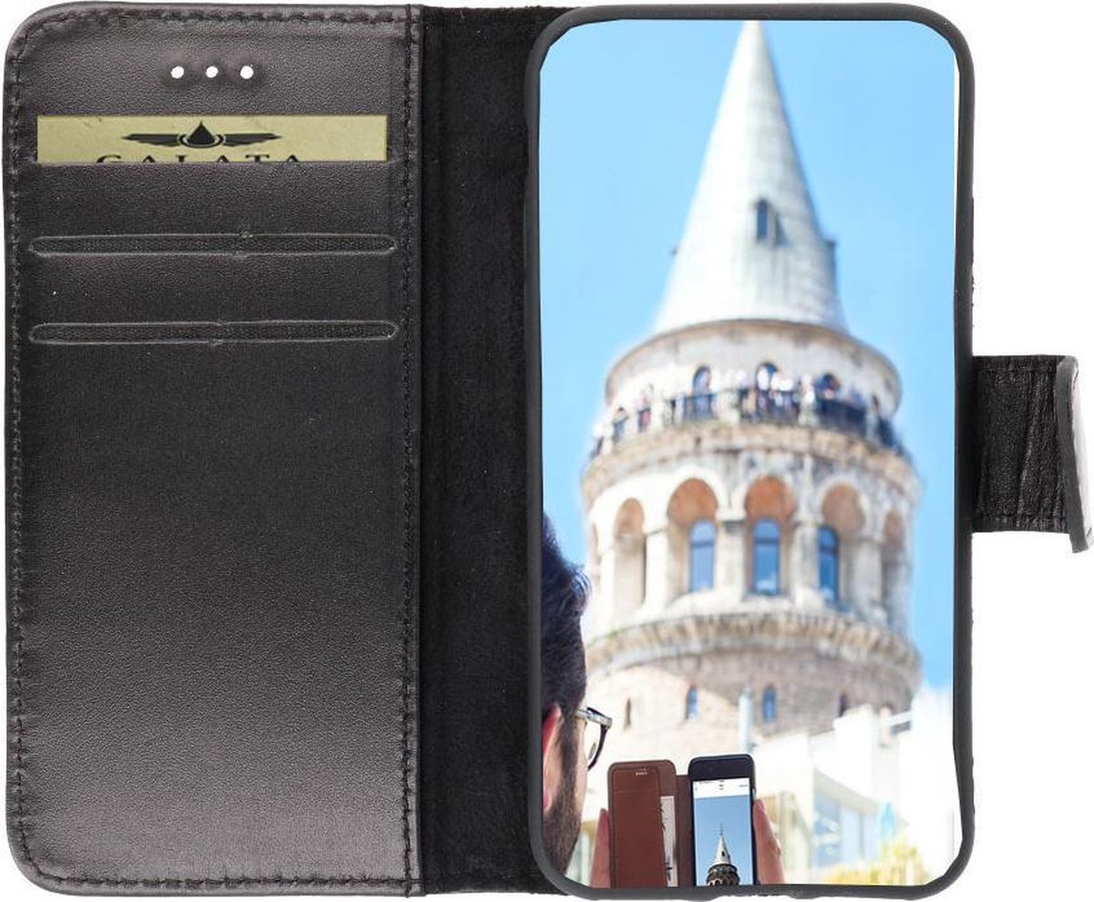 Galata - Slim Echt Leer Samsung Galaxy A40 - BookCase - Zwart