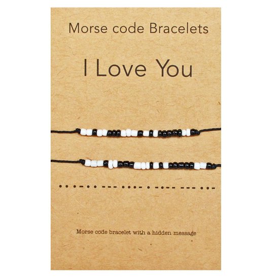 Armbanden set - Morse code 'I Love You' - Zwart/wit - Unisex - Lieve Jewels