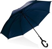 PLATINET PLUCHBL Paraplu met C handvat semi-automatisch polyester donker-blauw