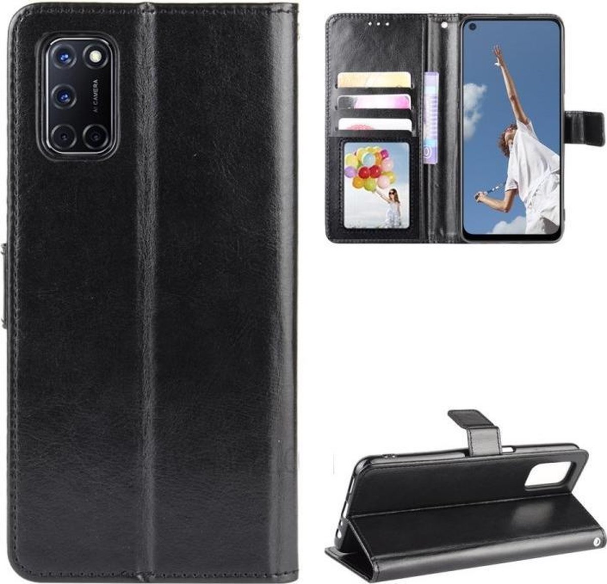 Telefoonhoesje Geschikt voor: Oppo A52 / A72 / A92 hoesje book case zwart