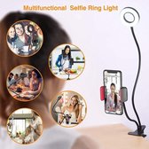 Selfie Ringlamp / lamp met Smartphone houder / telefoonstandaard en tafel klem - Verstelbaar - Draaibaar - usb plug - Beauty - Fotostudio - Selfie - Make up light - 3 kleuren