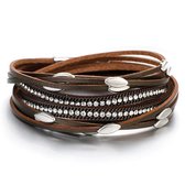 Armband Dames - Leren Wikkelarmband - 18,5 cm - Bergkristal - Bruin