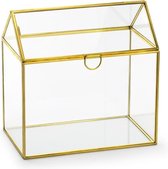 PartyDeco Enveloppendoos goud huisje - bruiloft - goud - glas/metaal - 13 x 21 cm