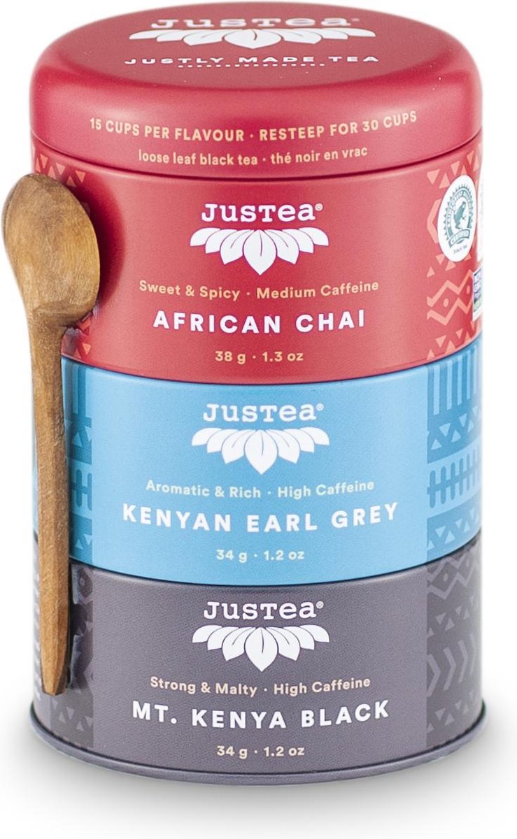Justea -Trio Black Tea- Losse zwarte thee - Drie premium theeblends - Unieke stapelbare blikjes