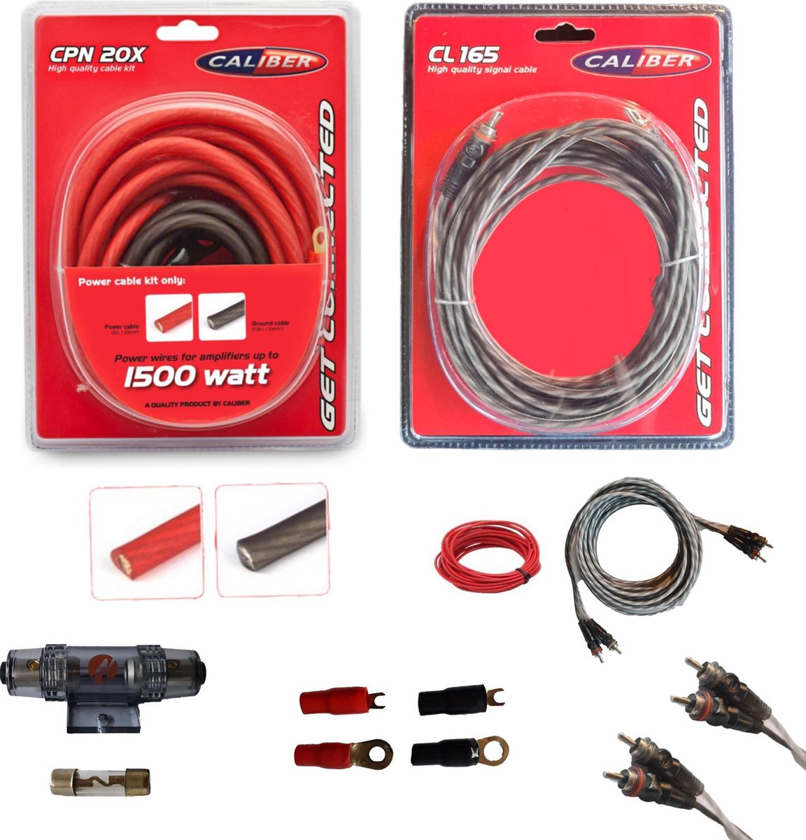 Audio Kabelset voor Auto Versterker - Kabel voor 1500 Watt Subwoofer - Set  van 4 Kabels - 5 Meter (CPK20D)