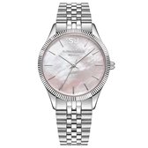 SJ WATCHES Meaux horloge dames zilverkleurig - horloges voor vrouwen 32mm met SEASHELL wijzerplaat - Zilveren dames horloge