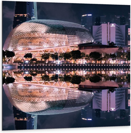 Dibond - Merlion Park - Singapore - 100x100cm Foto op Aluminium (Wanddecoratie van metaal)