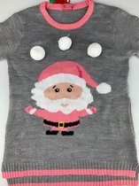 Kersttrui - Kerstman - Grijs / Roze - Polyester - Maat M