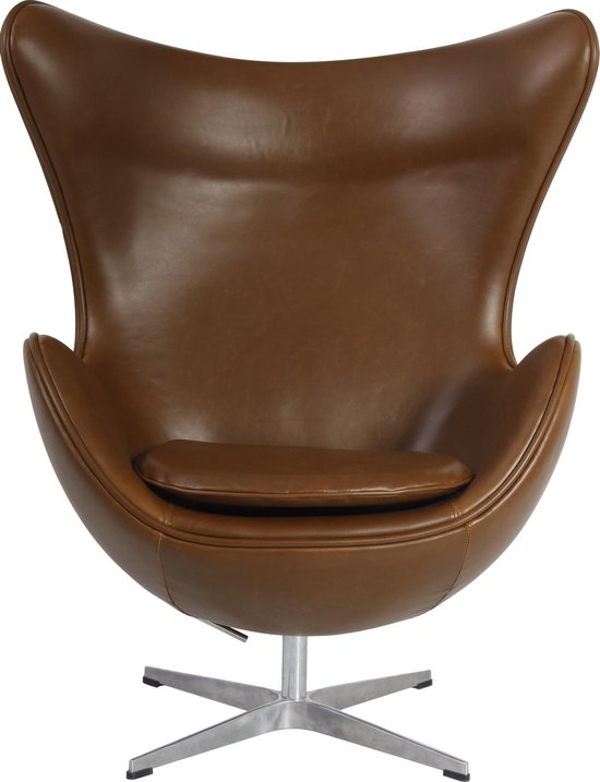Stoere design egg chair in vintage cognac look wax pu bekleding
