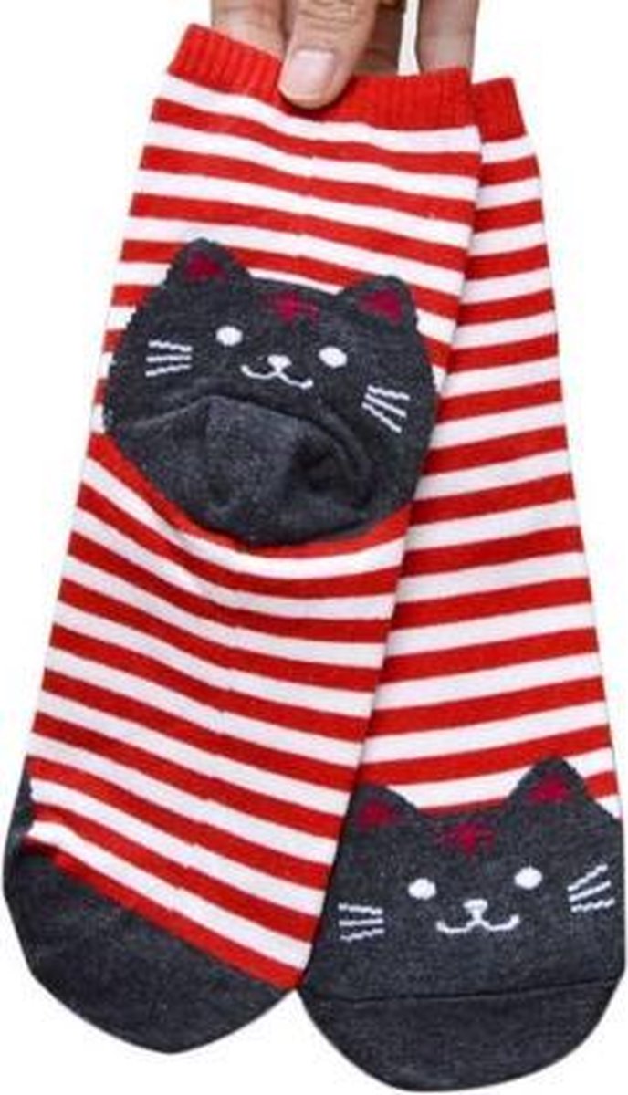 Akyol - Kattensokken one-size sokken - kat sokken - rode sokken - vrolijke sokken - kerstcadeau - Christmas cat socks