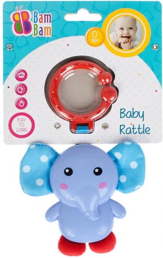 Bam Bam rammelaar olifant - Baby / Peuter Bijt speelgoed 0 maanden - Schattig diertje